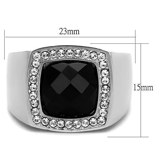 TK1616 - High polished (no plating) Stainless Steel Ring with Semi-Precious Onyx in Jet-1