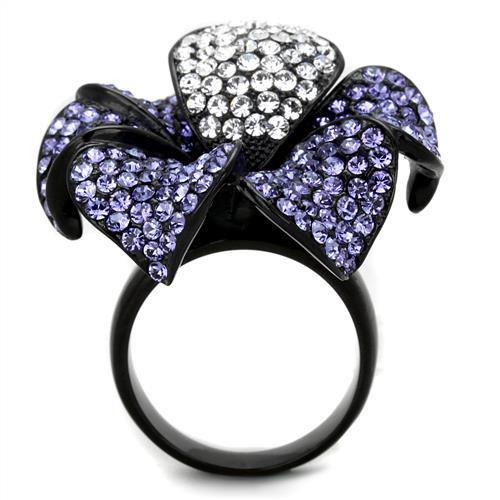 TK1618 - IP Black(Ion Plating) Stainless Steel Ring with Top Grade Crystal  in Tanzanite-2