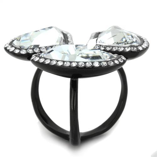 TK1619 - IP Black(Ion Plating) Stainless Steel Ring with Top Grade Crystal  in Clear-3