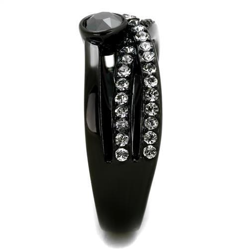 TK1620 - IP Black(Ion Plating) Stainless Steel Ring with Top Grade Crystal  in Hematite-3