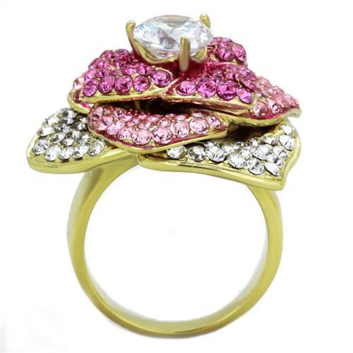 TK1624 - IP Gold(Ion Plating) Stainless Steel Ring with AAA Grade CZ  in Clear-2