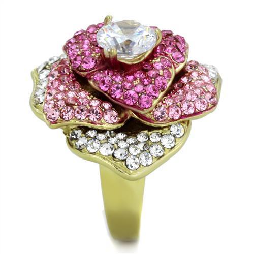 TK1624 - IP Gold(Ion Plating) Stainless Steel Ring with AAA Grade CZ  in Clear-3