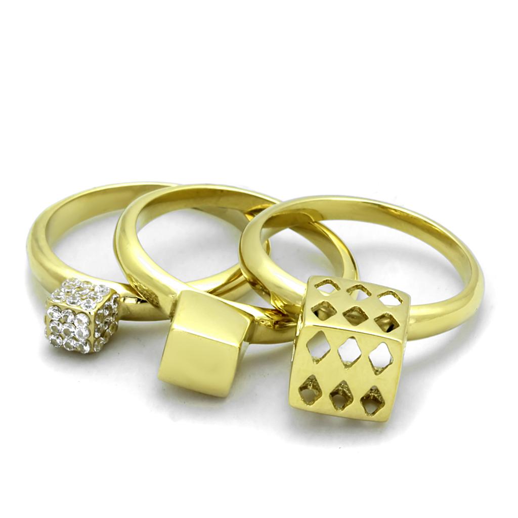 TK1630 - IP Gold(Ion Plating) Stainless Steel Ring with AAA Grade CZ  in Clear-1