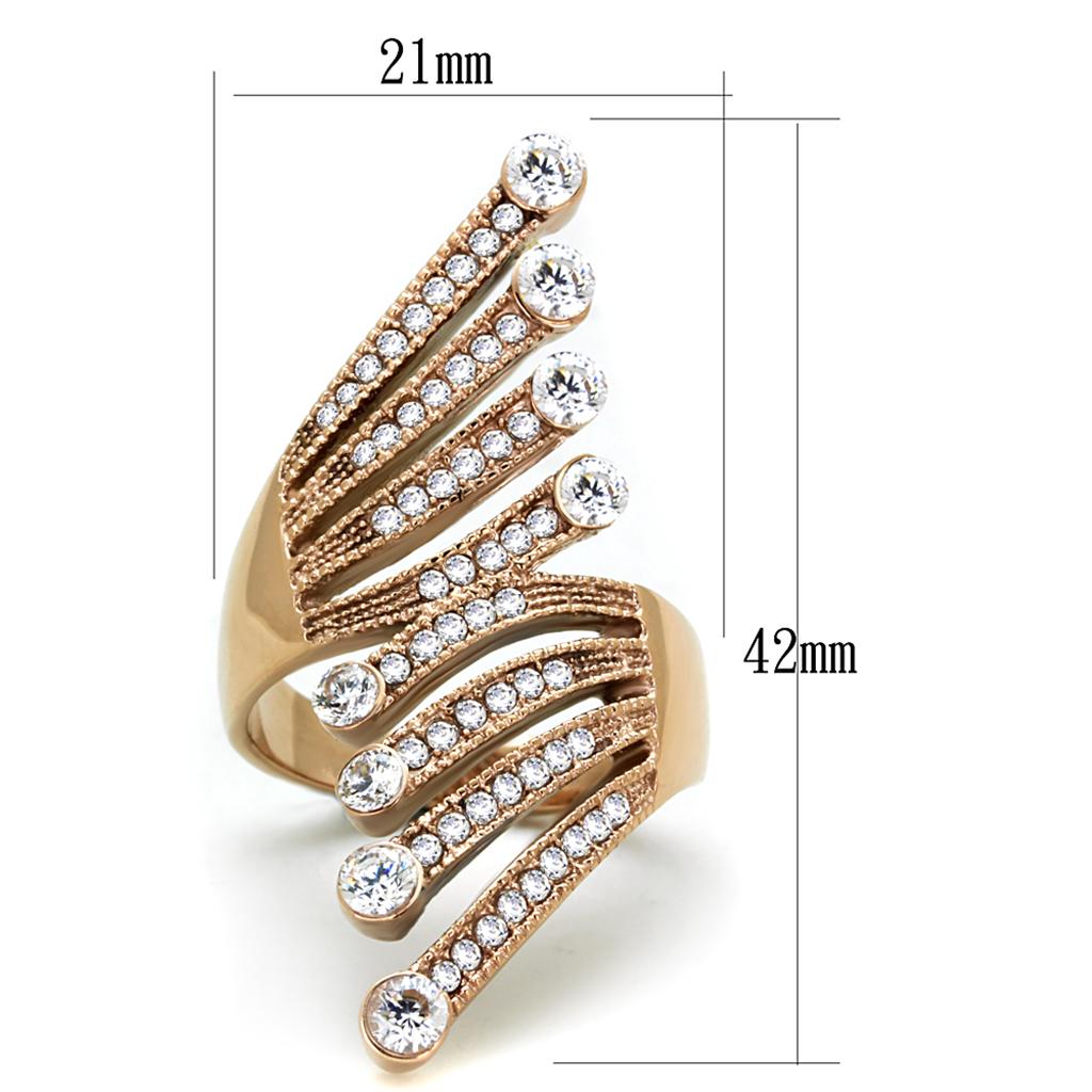 TK1631 - IP Rose Gold(Ion Plating) Stainless Steel Ring with AAA Grade CZ  in Clear-2