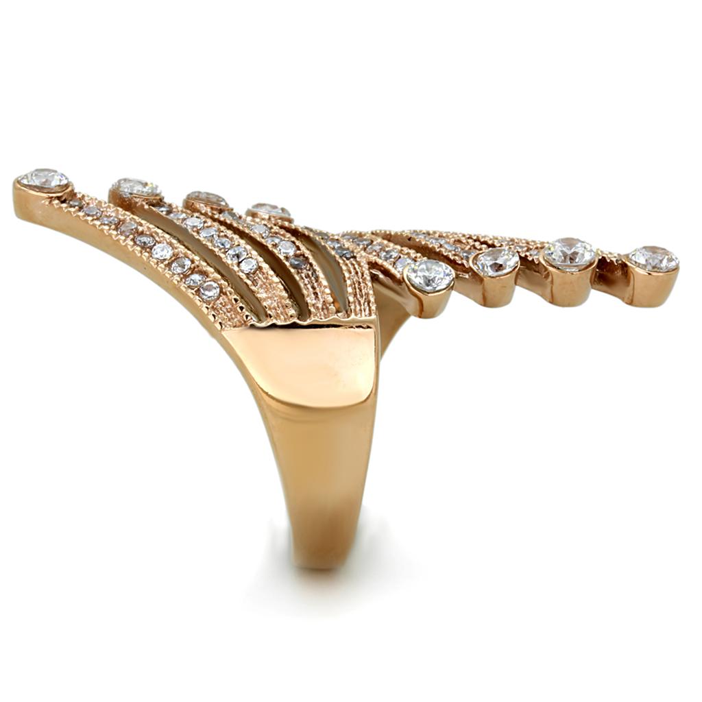 TK1631 - IP Rose Gold(Ion Plating) Stainless Steel Ring with AAA Grade CZ  in Clear-3