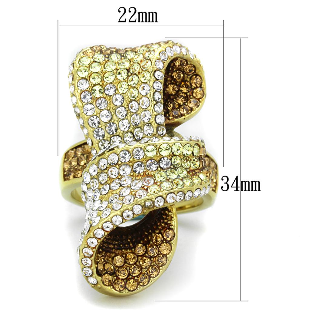 TK1635 - IP Gold(Ion Plating) Stainless Steel Ring with Top Grade Crystal  in Multi Color-1