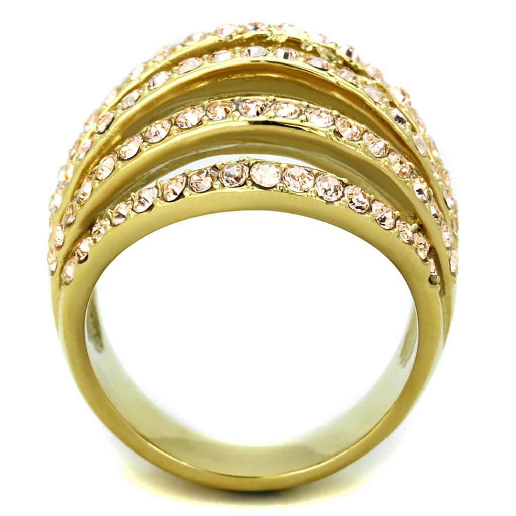 TK1637 - IP Gold(Ion Plating) Stainless Steel Ring with Top Grade Crystal  in Light Peach-2