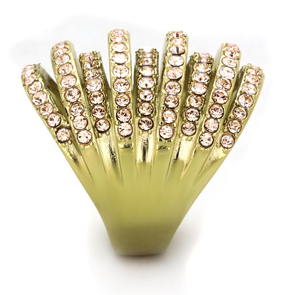 TK1637 - IP Gold(Ion Plating) Stainless Steel Ring with Top Grade Crystal  in Light Peach-3