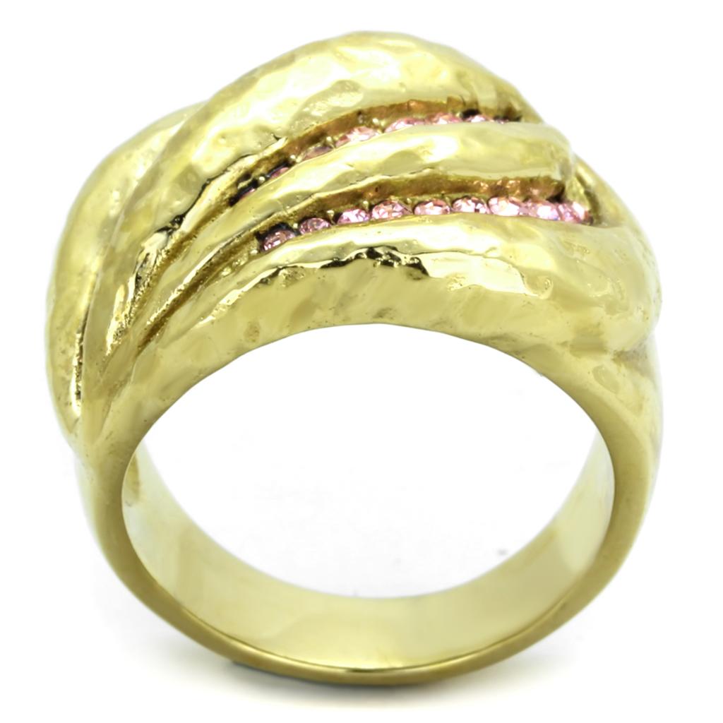 TK1638 - IP Gold(Ion Plating) Stainless Steel Ring with Top Grade Crystal  in Light Rose-2