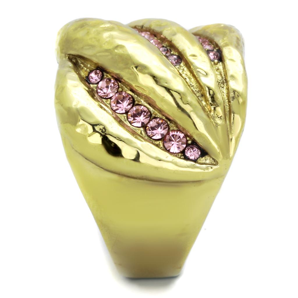TK1638 - IP Gold(Ion Plating) Stainless Steel Ring with Top Grade Crystal  in Light Rose-3