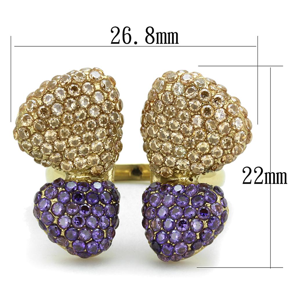 TK1639 - IP Gold(Ion Plating) Stainless Steel Ring with AAA Grade CZ  in Multi Color-1