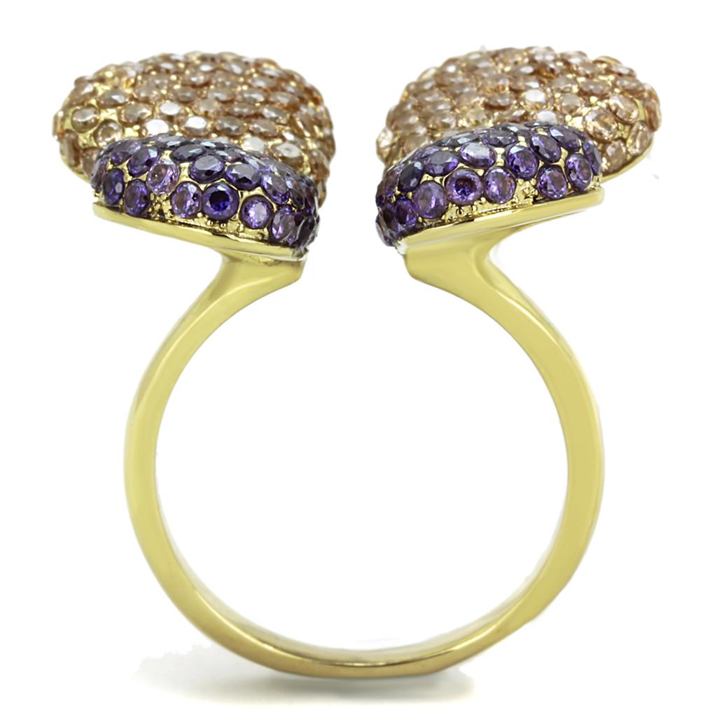 TK1639 - IP Gold(Ion Plating) Stainless Steel Ring with AAA Grade CZ  in Multi Color-2