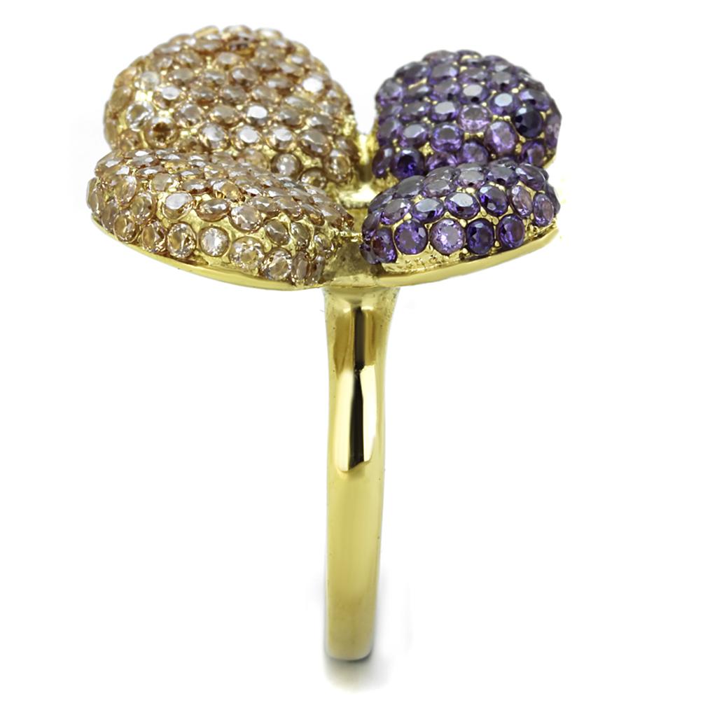 TK1639 - IP Gold(Ion Plating) Stainless Steel Ring with AAA Grade CZ  in Multi Color-3