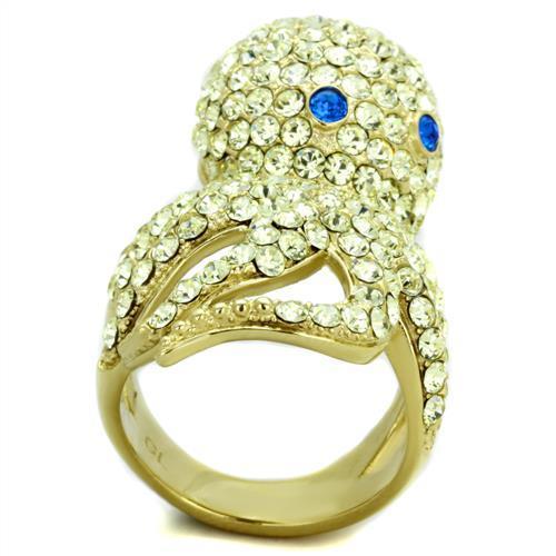 TK1640 - IP Gold(Ion Plating) Stainless Steel Ring with Top Grade Crystal  in Multi Color-2