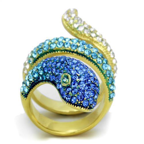 TK1641 - IP Gold(Ion Plating) Stainless Steel Ring with Top Grade Crystal  in Multi Color-2