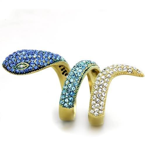 TK1641 - IP Gold(Ion Plating) Stainless Steel Ring with Top Grade Crystal  in Multi Color-3