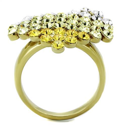 TK1642 - IP Gold(Ion Plating) Stainless Steel Ring with Top Grade Crystal  in Multi Color-2