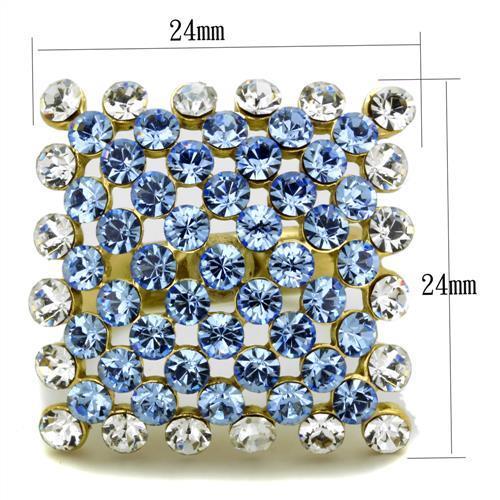 TK1643 - IP Gold(Ion Plating) Stainless Steel Ring with Top Grade Crystal  in Light Sapphire-1