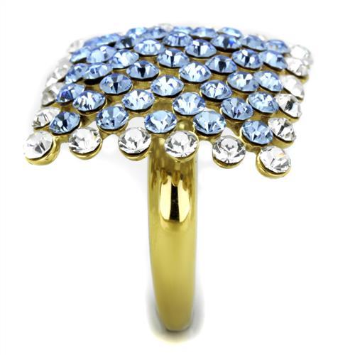 TK1643 - IP Gold(Ion Plating) Stainless Steel Ring with Top Grade Crystal  in Light Sapphire-3