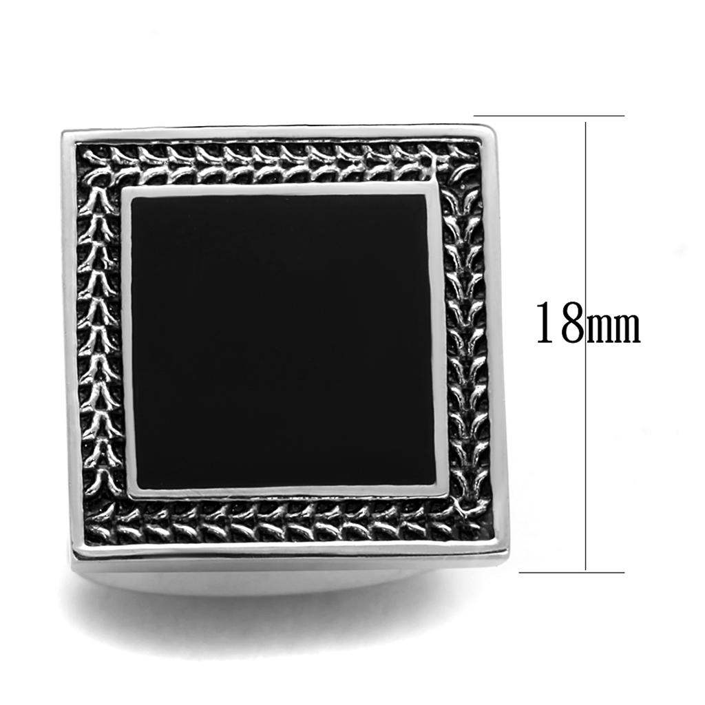 TK1651 - High polished (no plating) Stainless Steel Cufflink with Epoxy  in Jet-1