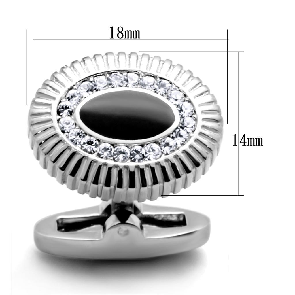TK1656 - High polished (no plating) Stainless Steel Cufflink with Top Grade Crystal  in Clear-1
