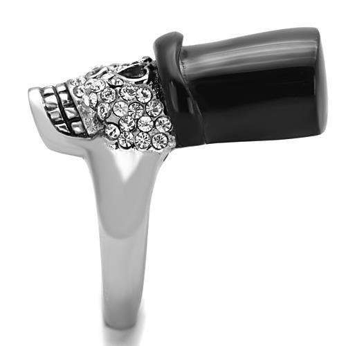 TK1662 - Two-Tone IP Black Stainless Steel Ring with Top Grade Crystal  in Clear-3
