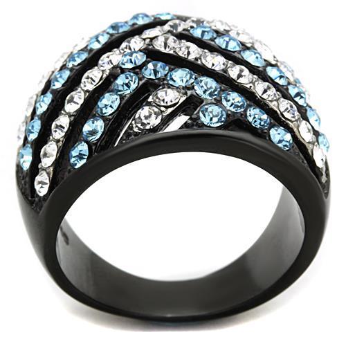 TK1663 - Two-Tone IP Black Stainless Steel Ring with Top Grade Crystal  in Sea Blue-2