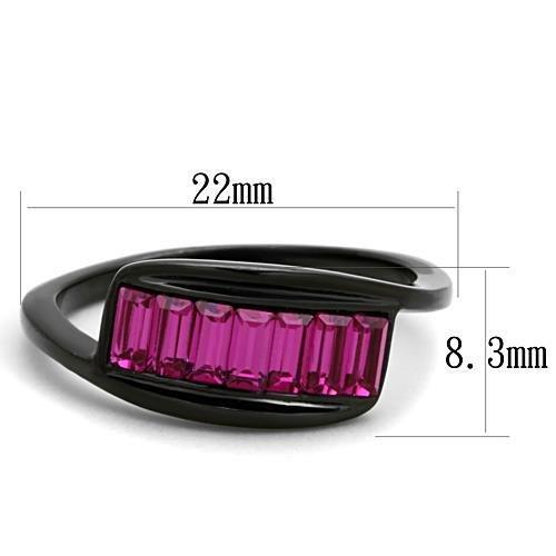 TK1664 - IP Black(Ion Plating) Stainless Steel Ring with Top Grade Crystal  in Fuchsia-1