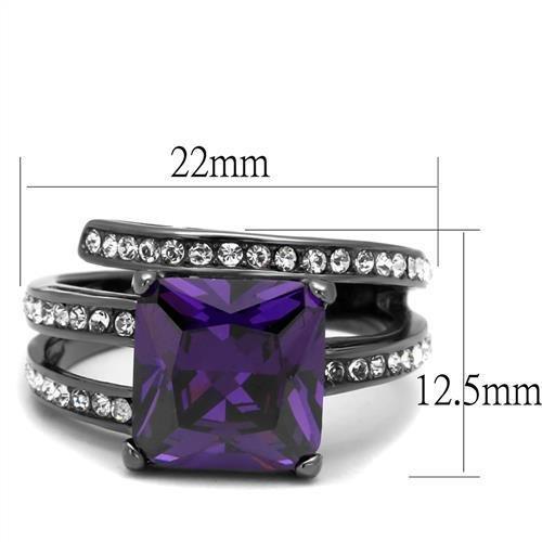 TK1665LJ - IP Light Black  (IP Gun) Stainless Steel Ring with AAA Grade CZ  in Amethyst-1
