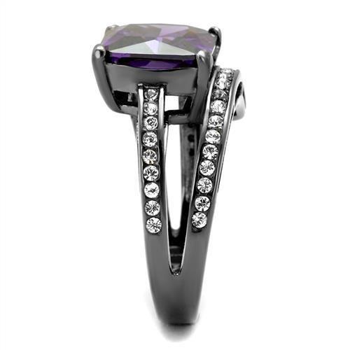 TK1665LJ - IP Light Black  (IP Gun) Stainless Steel Ring with AAA Grade CZ  in Amethyst-3