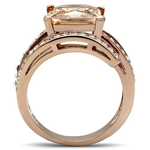TK1665 - IP Rose Gold(Ion Plating) Stainless Steel Ring with AAA Grade CZ  in Champagne-2