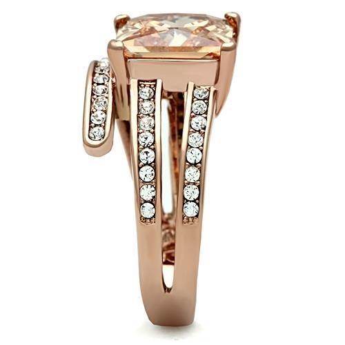 TK1665 - IP Rose Gold(Ion Plating) Stainless Steel Ring with AAA Grade CZ  in Champagne-3