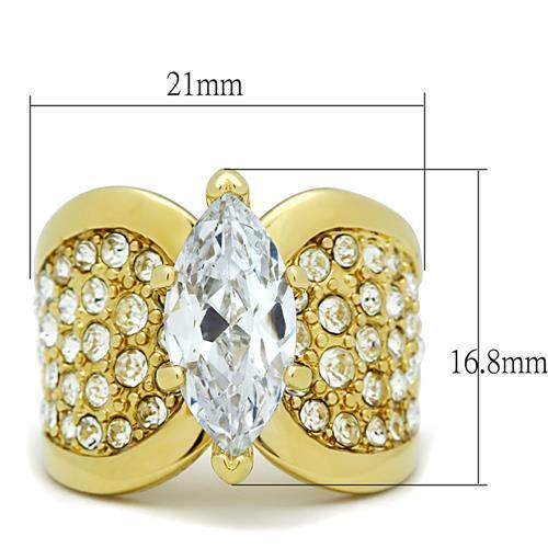 TK1672 - IP Gold(Ion Plating) Stainless Steel Ring with AAA Grade CZ  in Clear-1