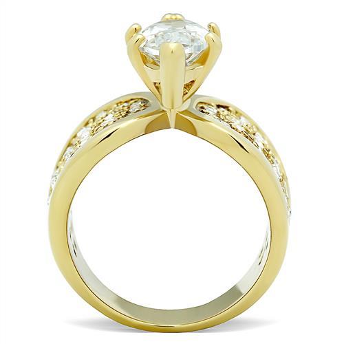 TK1672 - IP Gold(Ion Plating) Stainless Steel Ring with AAA Grade CZ  in Clear-2