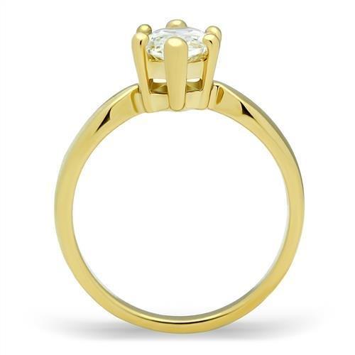 TK1673 - IP Gold(Ion Plating) Stainless Steel Ring with AAA Grade CZ  in Clear-2