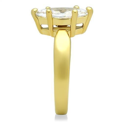 TK1673 - IP Gold(Ion Plating) Stainless Steel Ring with AAA Grade CZ  in Clear-3