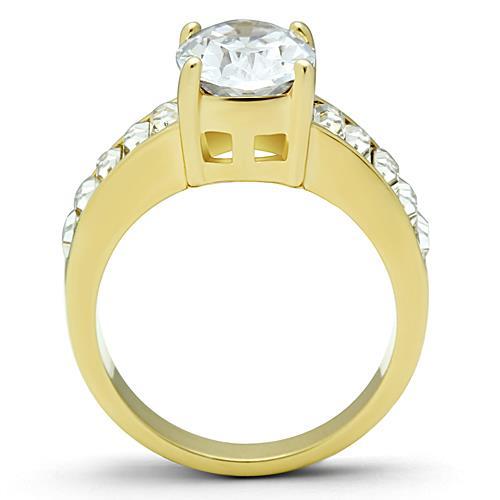 TK1675 - IP Gold(Ion Plating) Stainless Steel Ring with AAA Grade CZ  in Clear-2