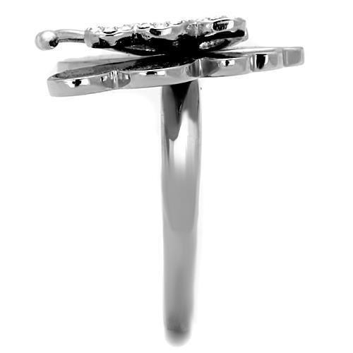 TK1676 - High polished (no plating) Stainless Steel Ring with Top Grade Crystal  in Clear-3