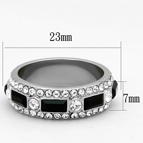 TK1677 - High polished (no plating) Stainless Steel Ring with Top Grade Crystal  in Jet-1