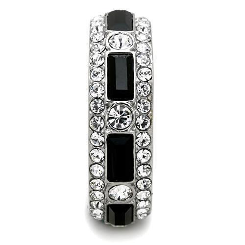 TK1677 - High polished (no plating) Stainless Steel Ring with Top Grade Crystal  in Jet-3