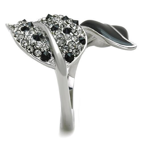 TK1678 - High polished (no plating) Stainless Steel Ring with Top Grade Crystal  in Jet-3
