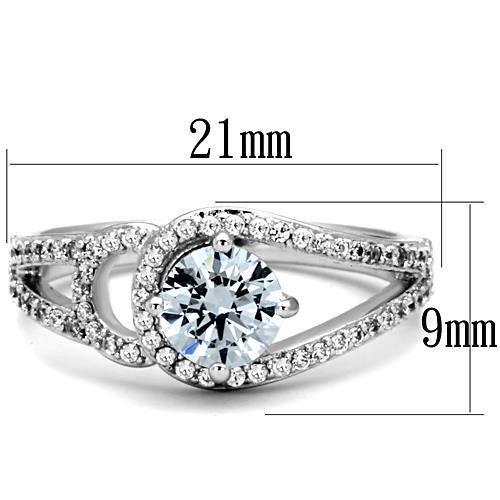 TK1681 - High polished (no plating) Stainless Steel Ring with AAA Grade CZ  in Clear-1