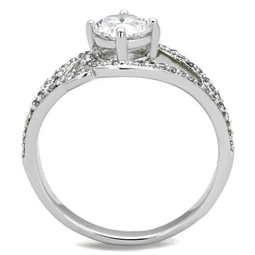 TK1681 - High polished (no plating) Stainless Steel Ring with AAA Grade CZ  in Clear-2