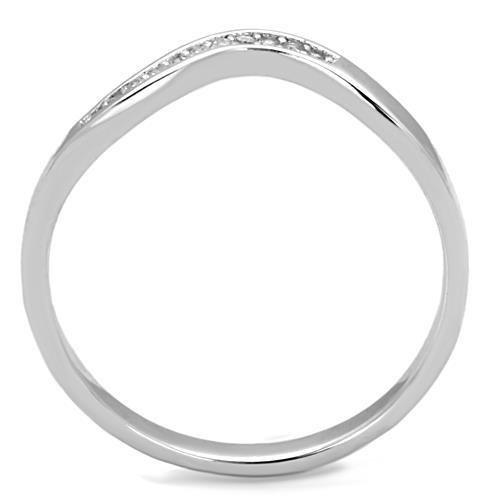 TK1682 - High polished (no plating) Stainless Steel Ring with AAA Grade CZ  in Clear-2