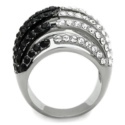 TK1686 - Two-Tone IP Black Stainless Steel Ring with Top Grade Crystal  in Jet-2