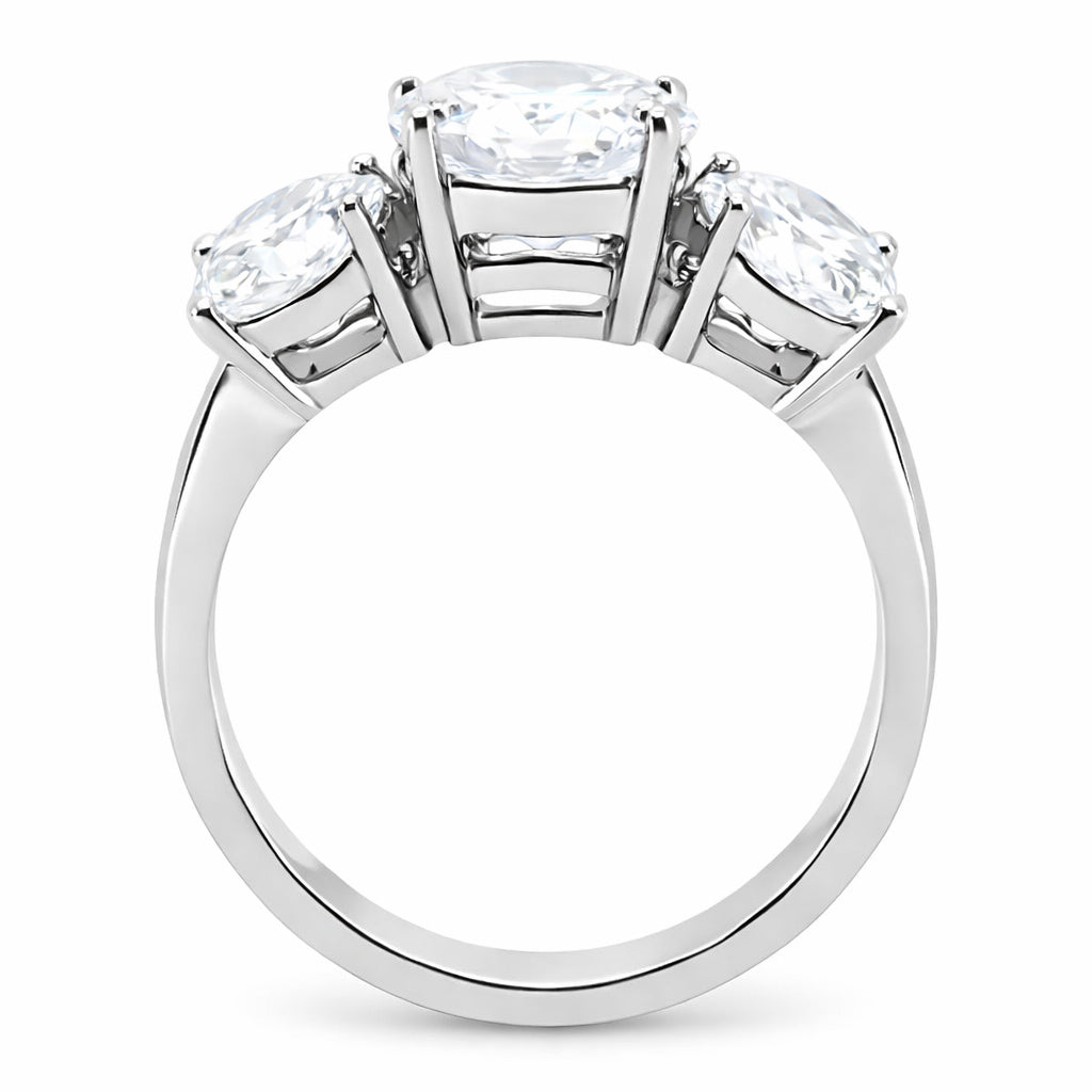 TK168 - High polished (no plating) Stainless Steel Ring with AAA Grade CZ  in Clear-3