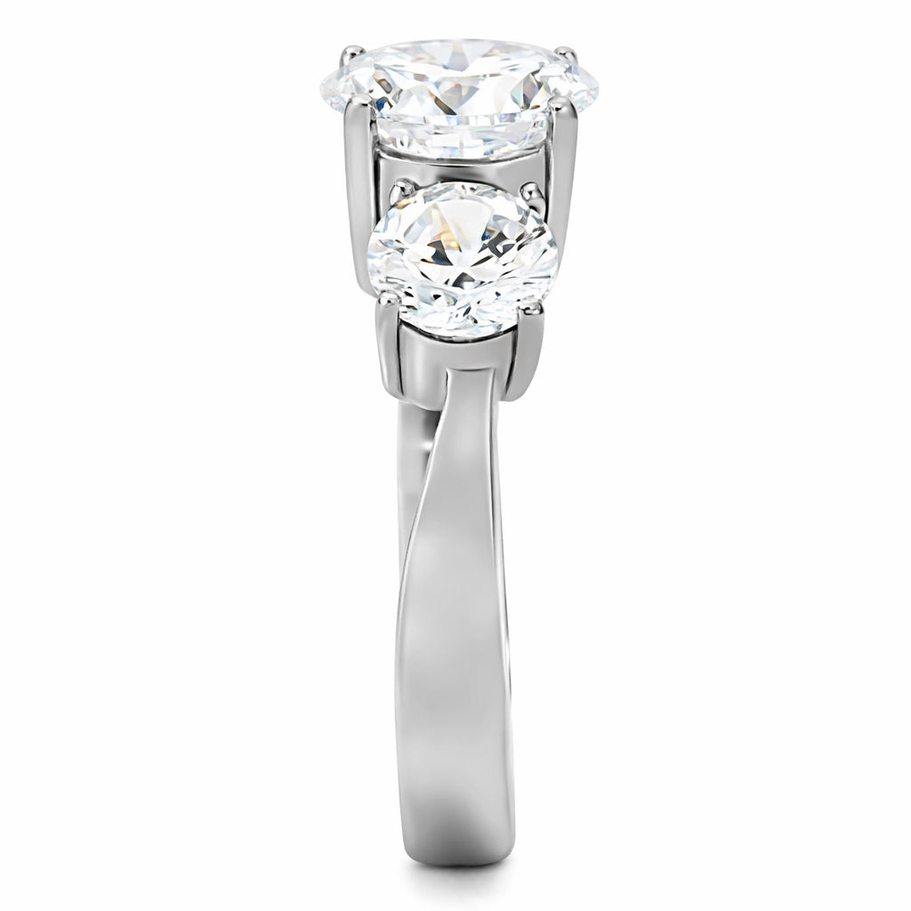 TK168 - High polished (no plating) Stainless Steel Ring with AAA Grade CZ  in Clear-4