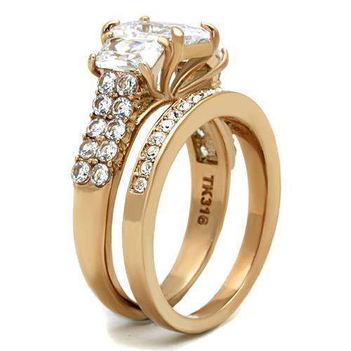 TK1690 - IP Rose Gold(Ion Plating) Stainless Steel Ring with AAA Grade CZ  in Clear-3