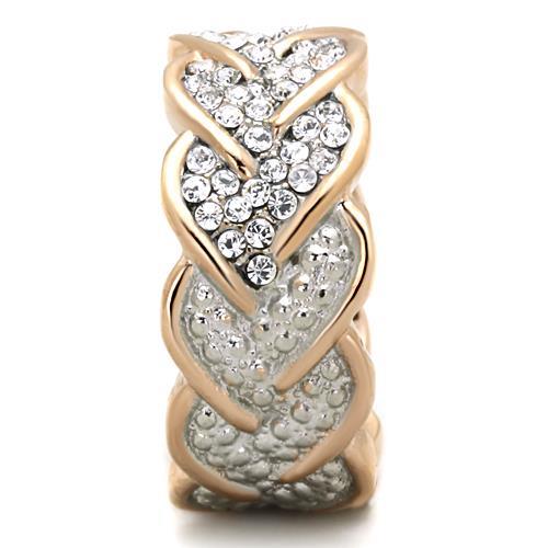 TK1691 - Two-Tone IP Rose Gold Stainless Steel Ring with Top Grade Crystal  in Clear-3