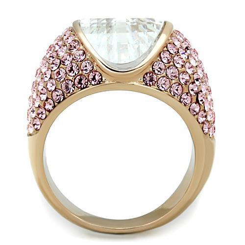 TK1692 - IP Rose Gold(Ion Plating) Stainless Steel Ring with AAA Grade CZ  in Clear-2